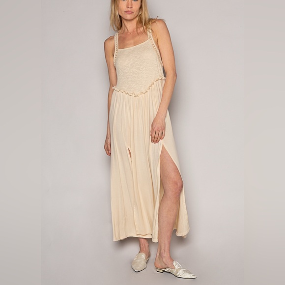 POL Dresses & Skirts - Cream POL Frill Slit Square Neck Cami Dress